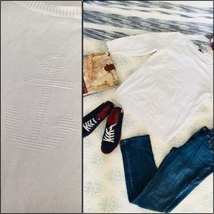 Talbots Nautical White Anchor Sweater